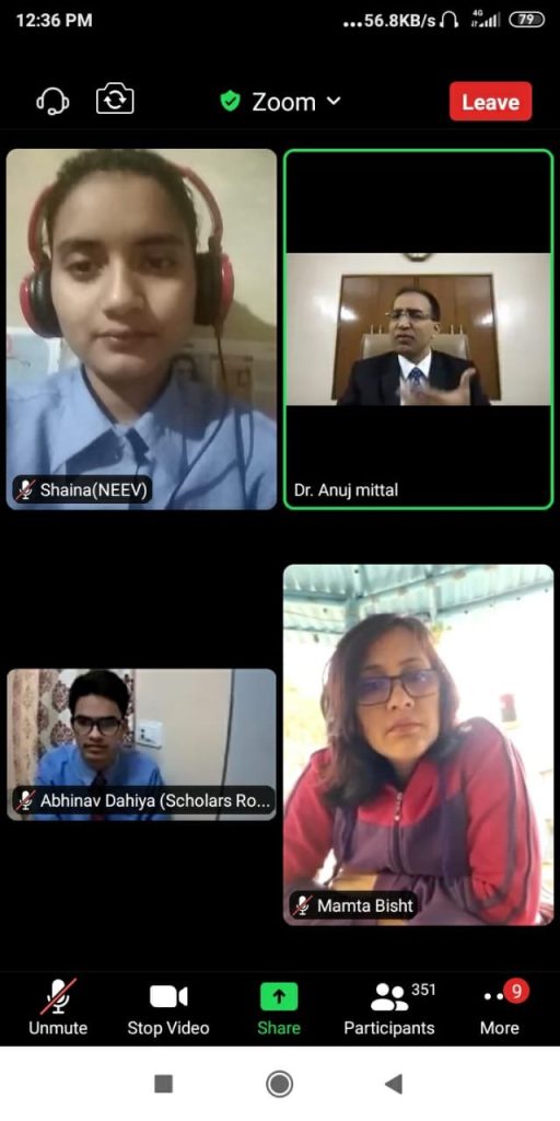 Online Interact club meeting with Rotarian Anuj Mittal